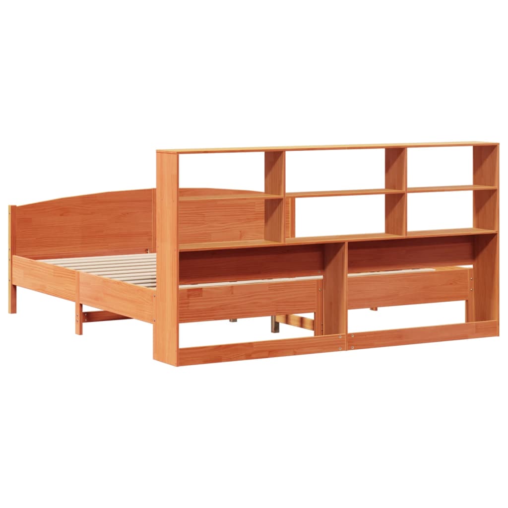 Massivholzbett mit Regal ohne Matratze Wachsbraun 180x200 cm