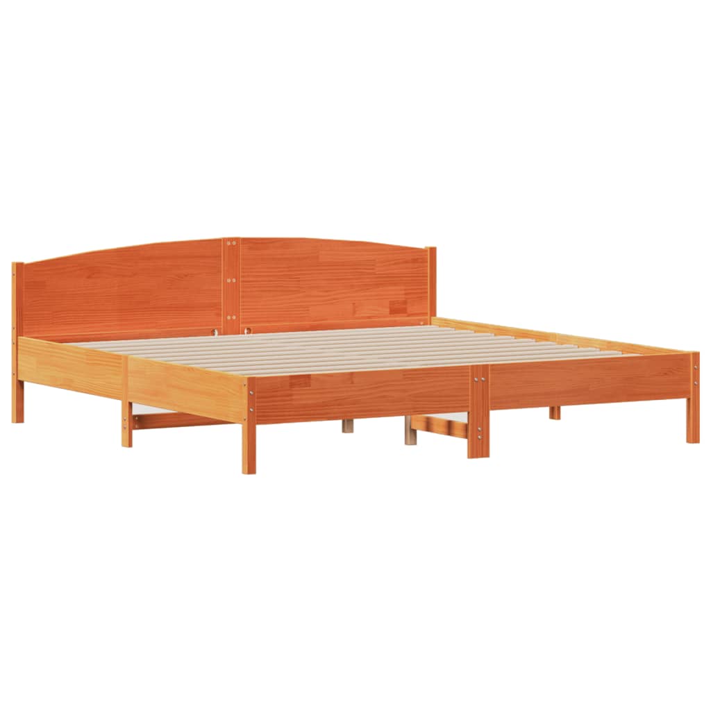Massivholzbett mit Regal ohne Matratze Wachsbraun 180x200 cm