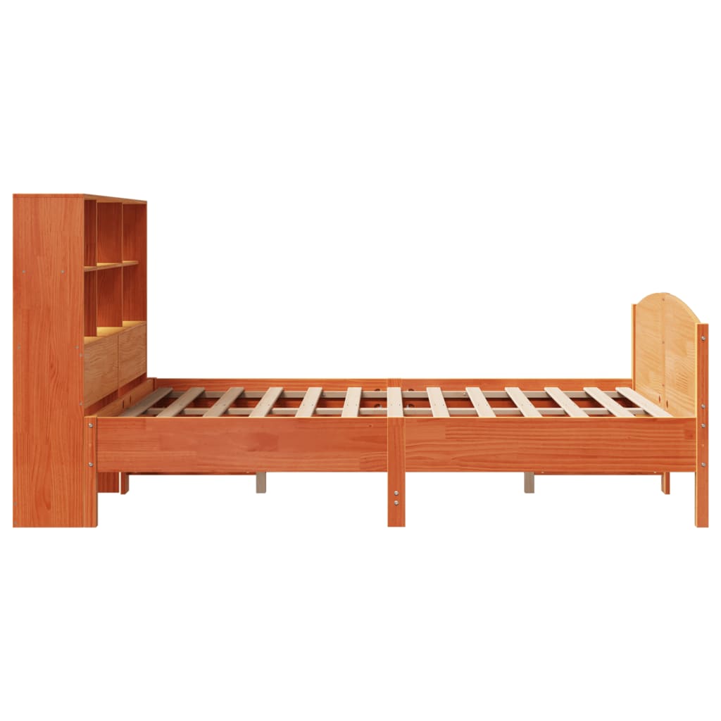 Massivholzbett mit Regal ohne Matratze Wachsbraun 135x190 cm
