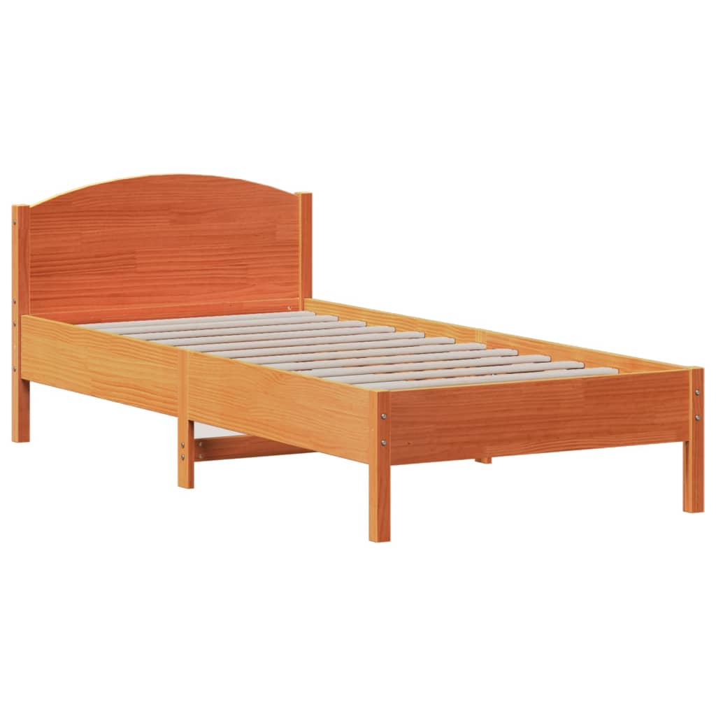 Massivholzbett mit Regal ohne Matratze Wachsbraun 90x200 cm