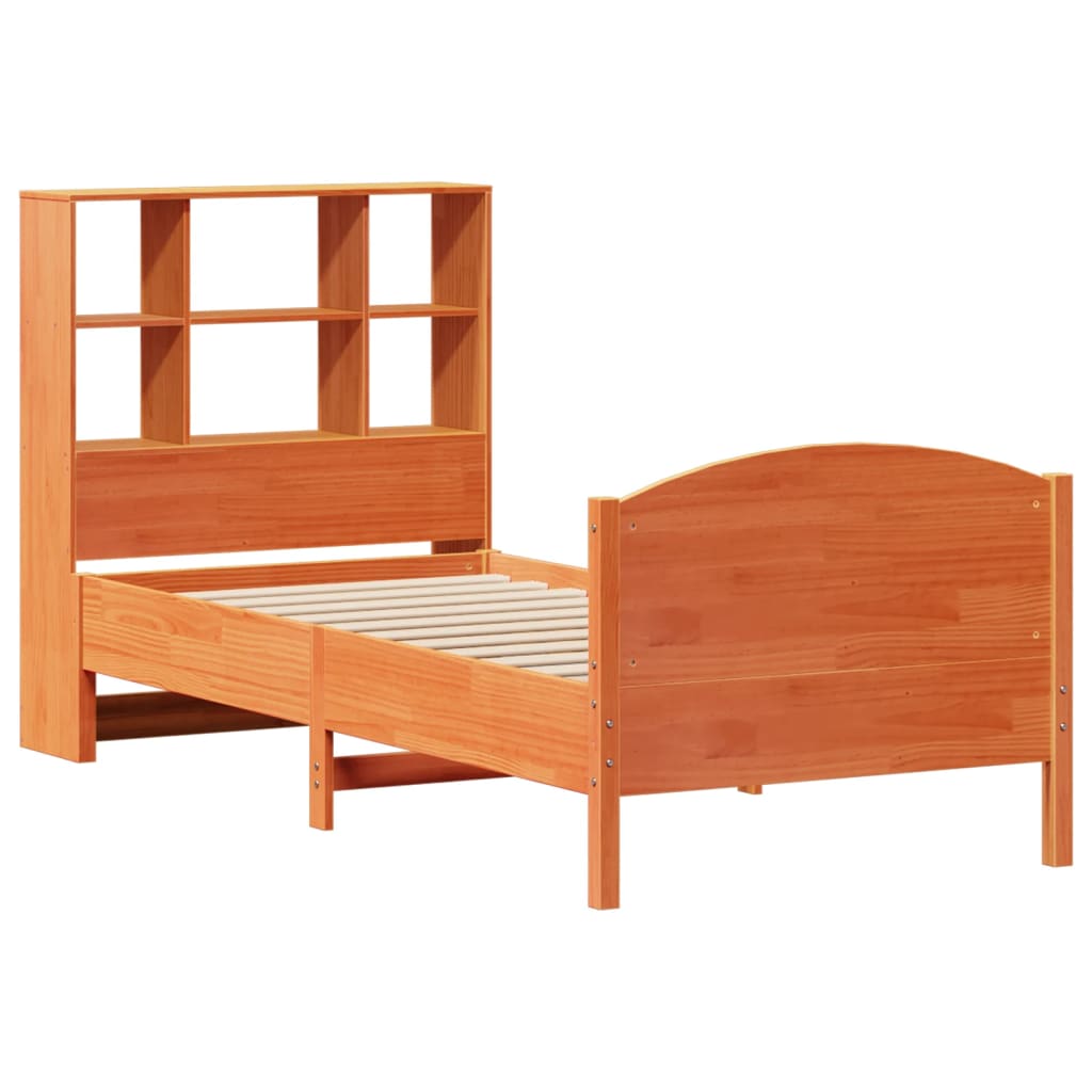 Massivholzbett mit Regal ohne Matratze Wachsbraun 75x190 cm
