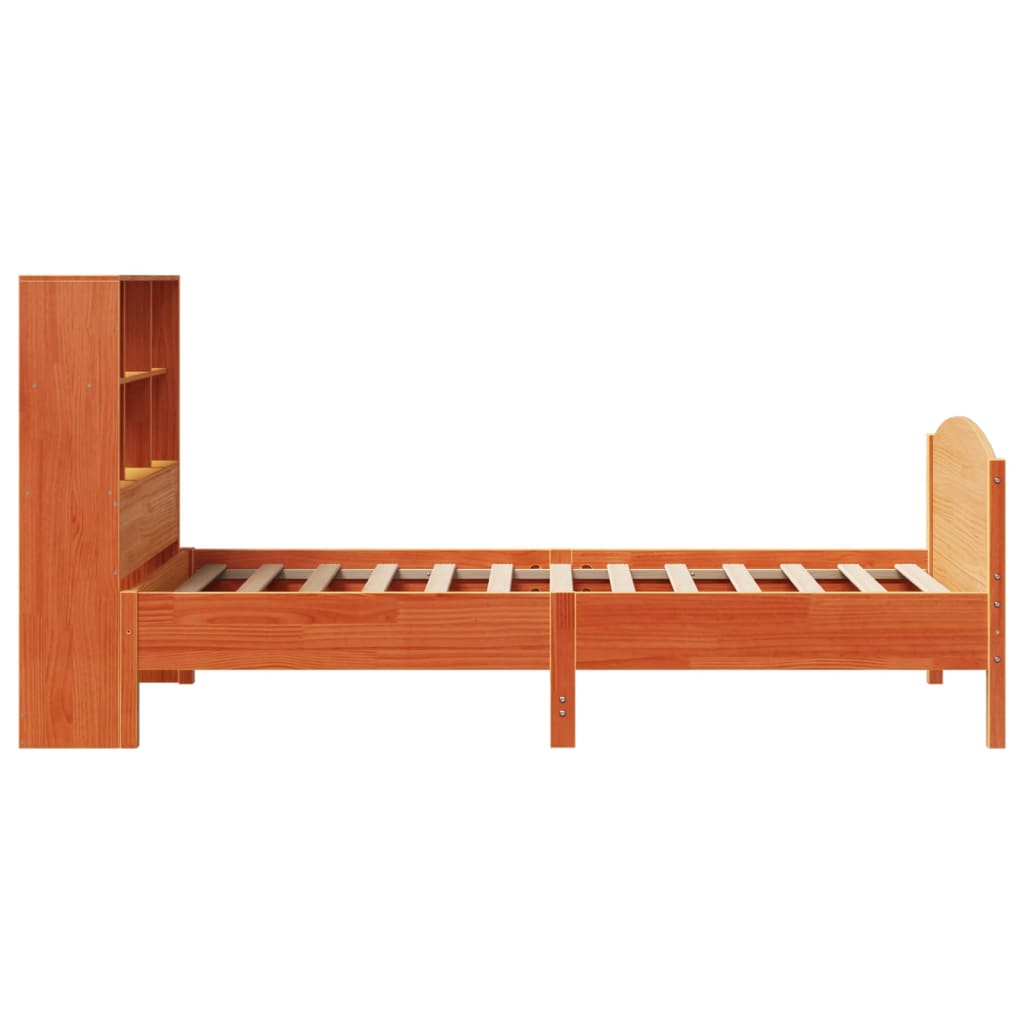 Massivholzbett mit Regal ohne Matratze Wachsbraun 75x190 cm