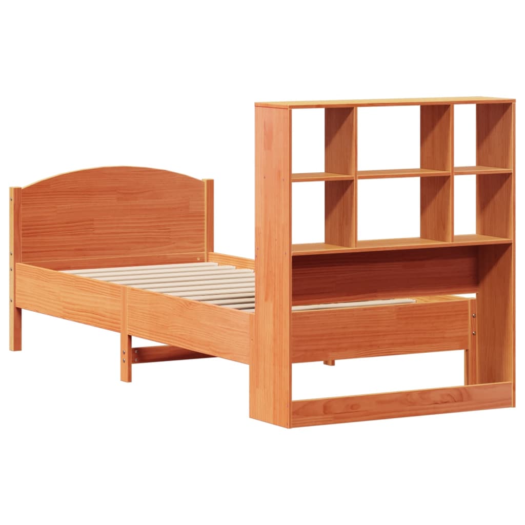 Massivholzbett mit Regal ohne Matratze Wachsbraun 75x190 cm