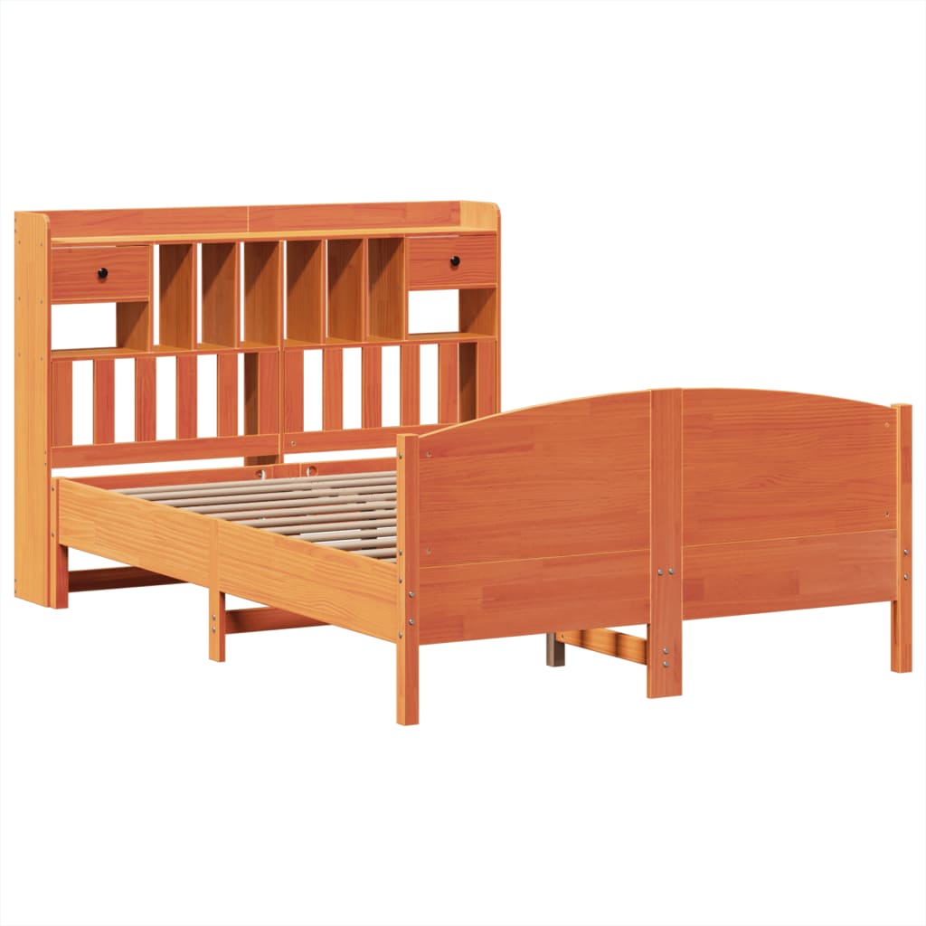 Massivholzbett mit Regal ohne Matratze Wachsbraun 160x200 cm