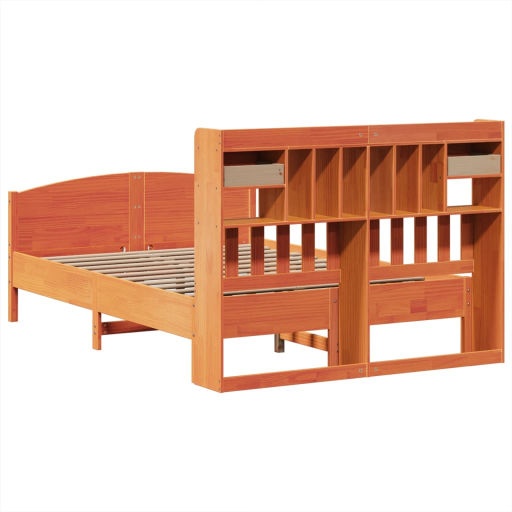 Massivholzbett mit Regal ohne Matratze Wachsbraun 160x200 cm