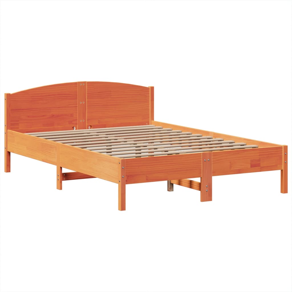 Massivholzbett mit Regal ohne Matratze Wachsbraun 160x200 cm