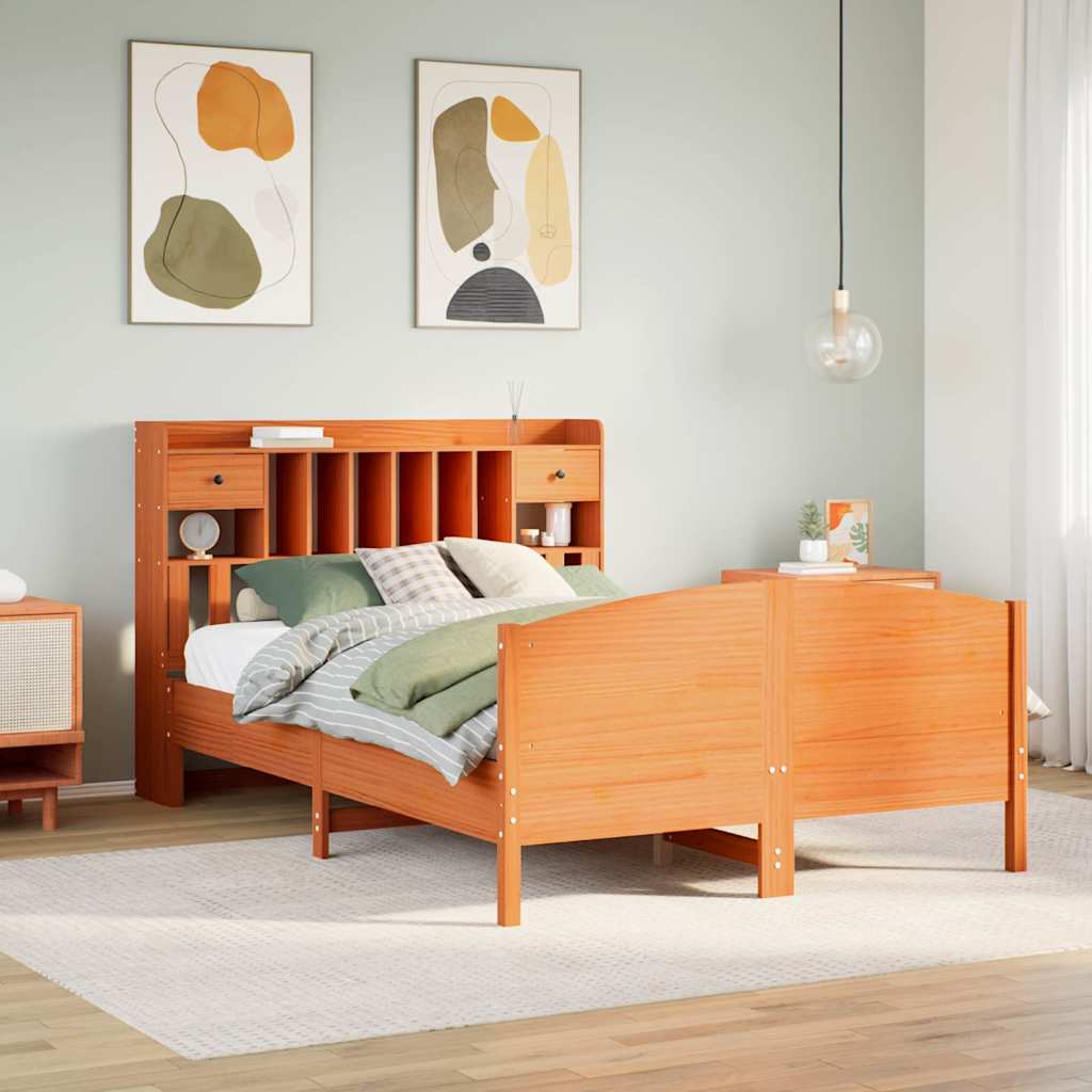 Massivholzbett mit Regal ohne Matratze Wachsbraun 160x200 cm