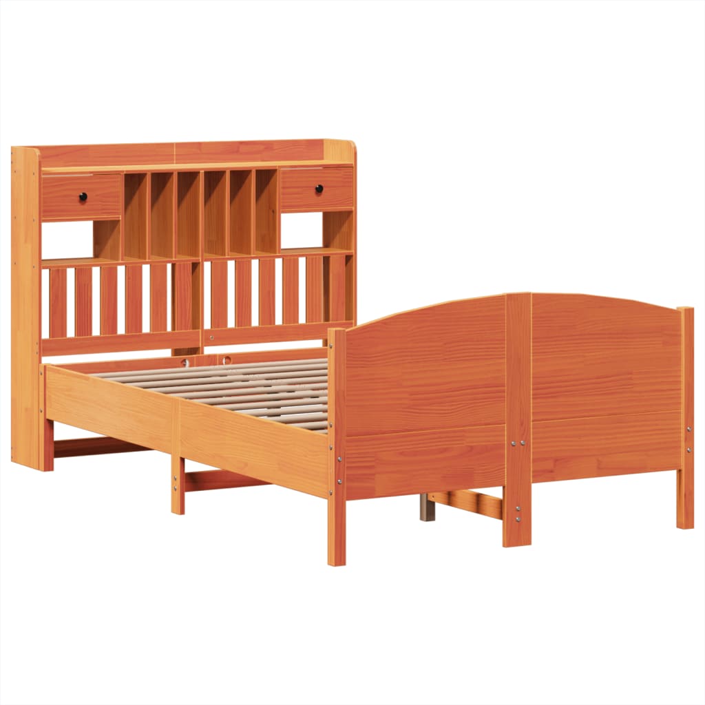 Massivholzbett mit Regal ohne Matratze Wachsbraun 135x190 cm