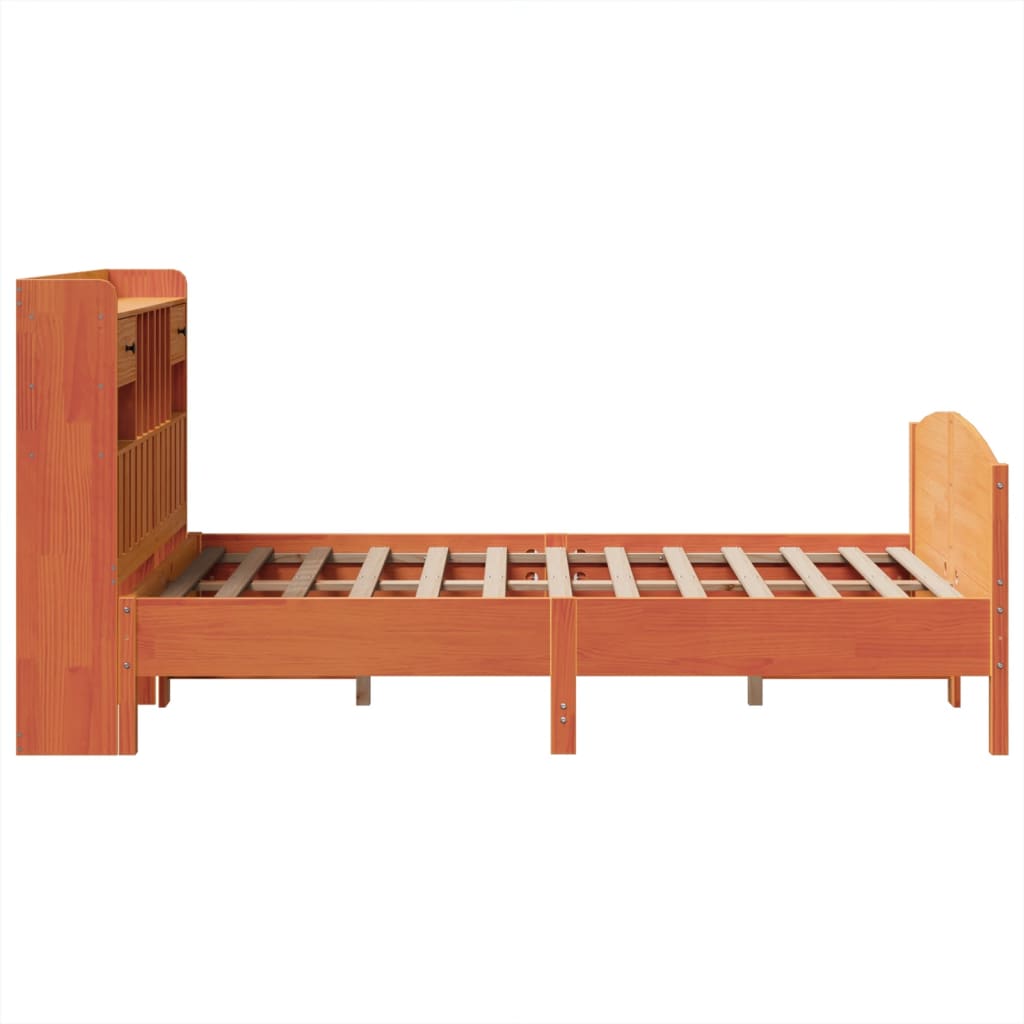 Massivholzbett mit Regal ohne Matratze Wachsbraun 135x190 cm