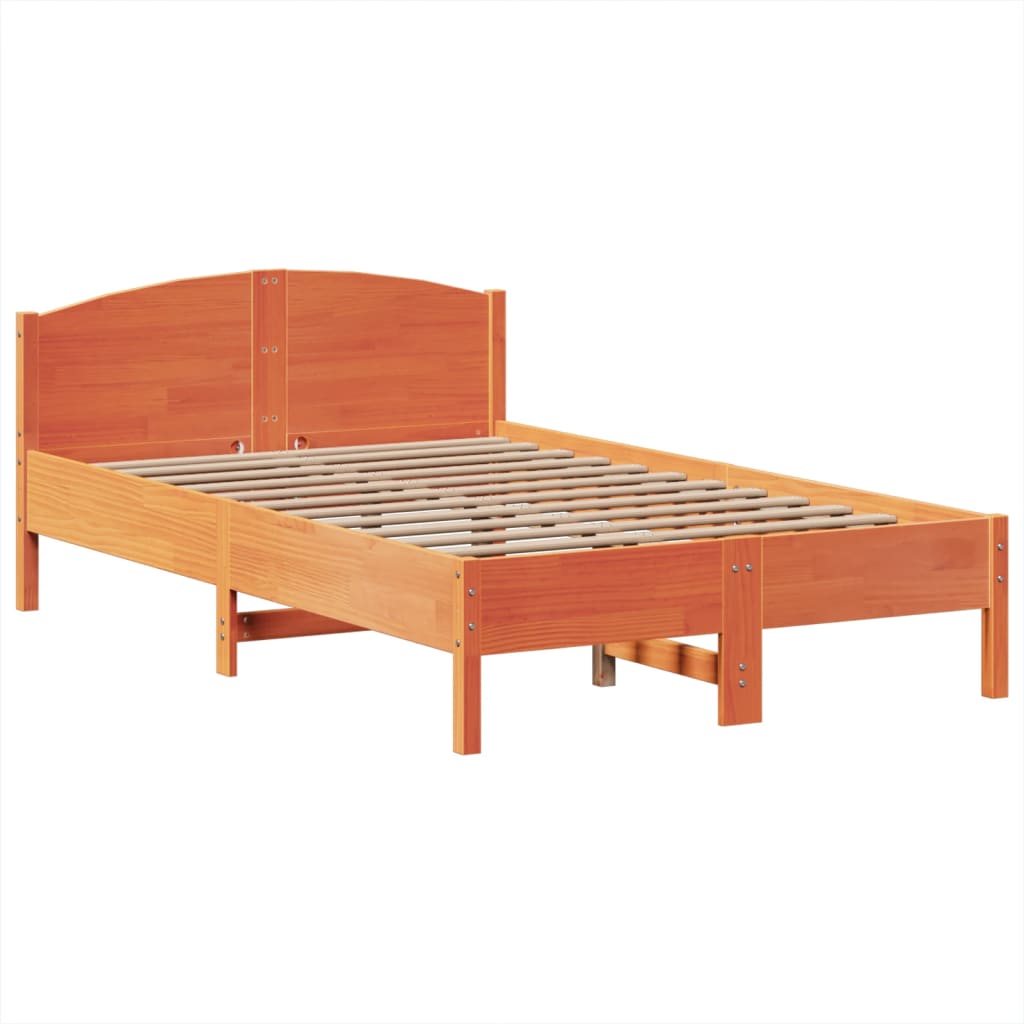 Massivholzbett mit Regal ohne Matratze Wachsbraun 135x190 cm