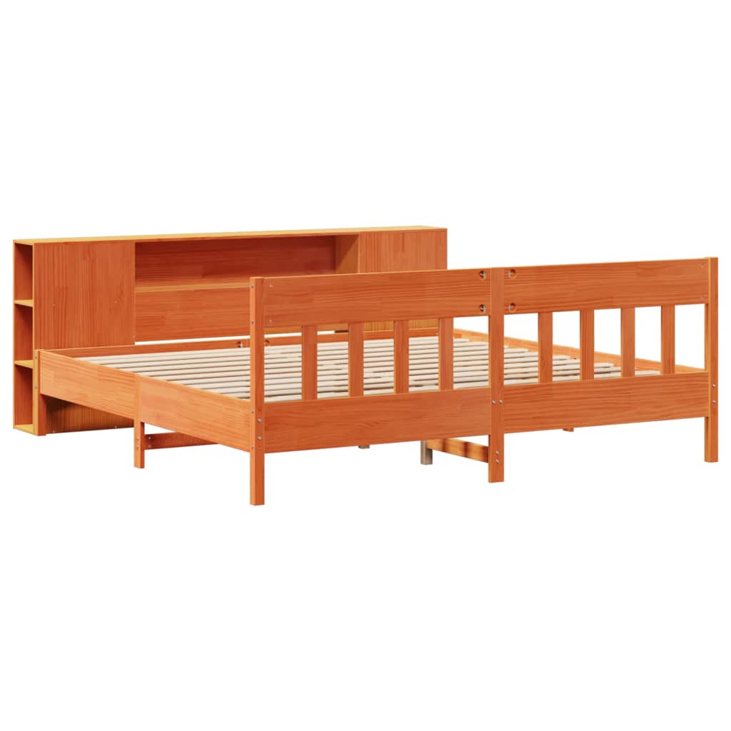 Massivholzbett mit Regal ohne Matratze Wachsbraun 180x200 cm