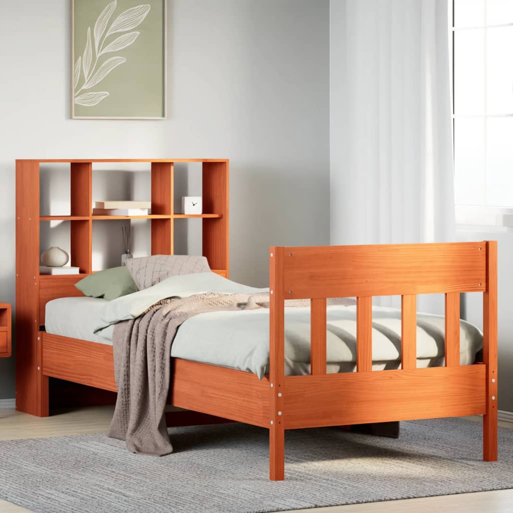 Massivholzbett ohne Matratze Wachsbraun 90x190 cm Kiefernholz