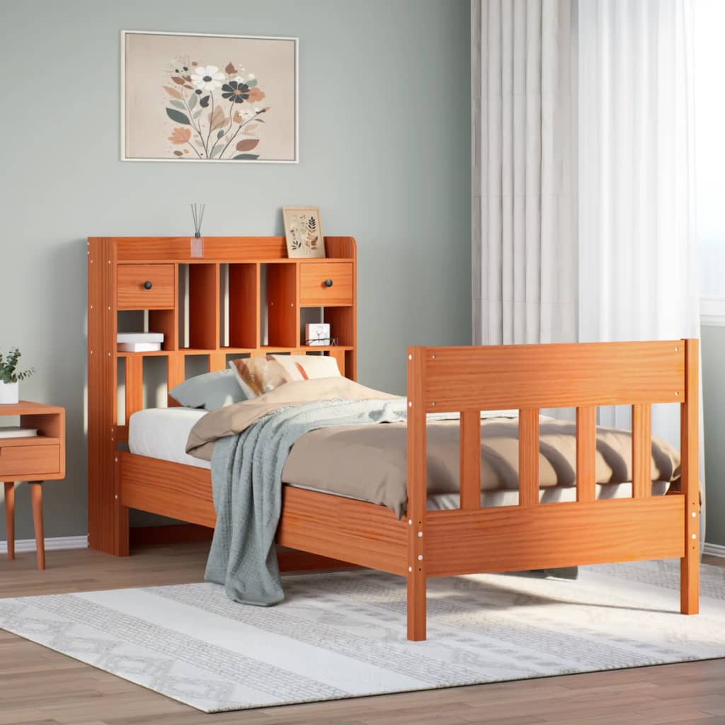 Massivholzbett ohne Matratze Wachsbraun 75x190 cm Kiefernholz