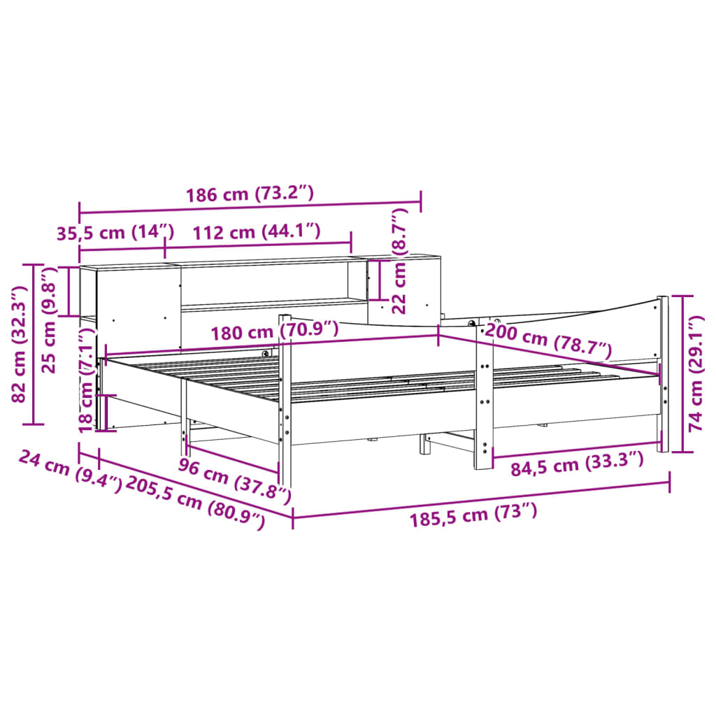 Massivholzbett ohne Matratze Weiß 180x200 cm Kiefernholz