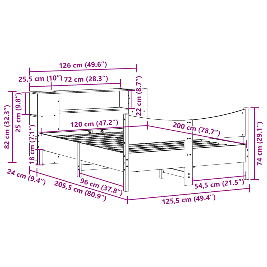 Massivholzbett ohne Matratze Wachsbraun 120x200 cm Kiefernholz