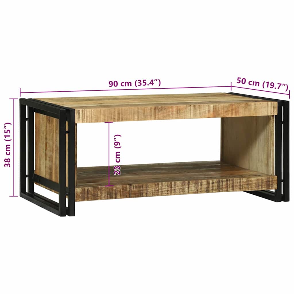 Couchtisch Braun 90 x 50 x 38 cm Raues Mango-Massivholz