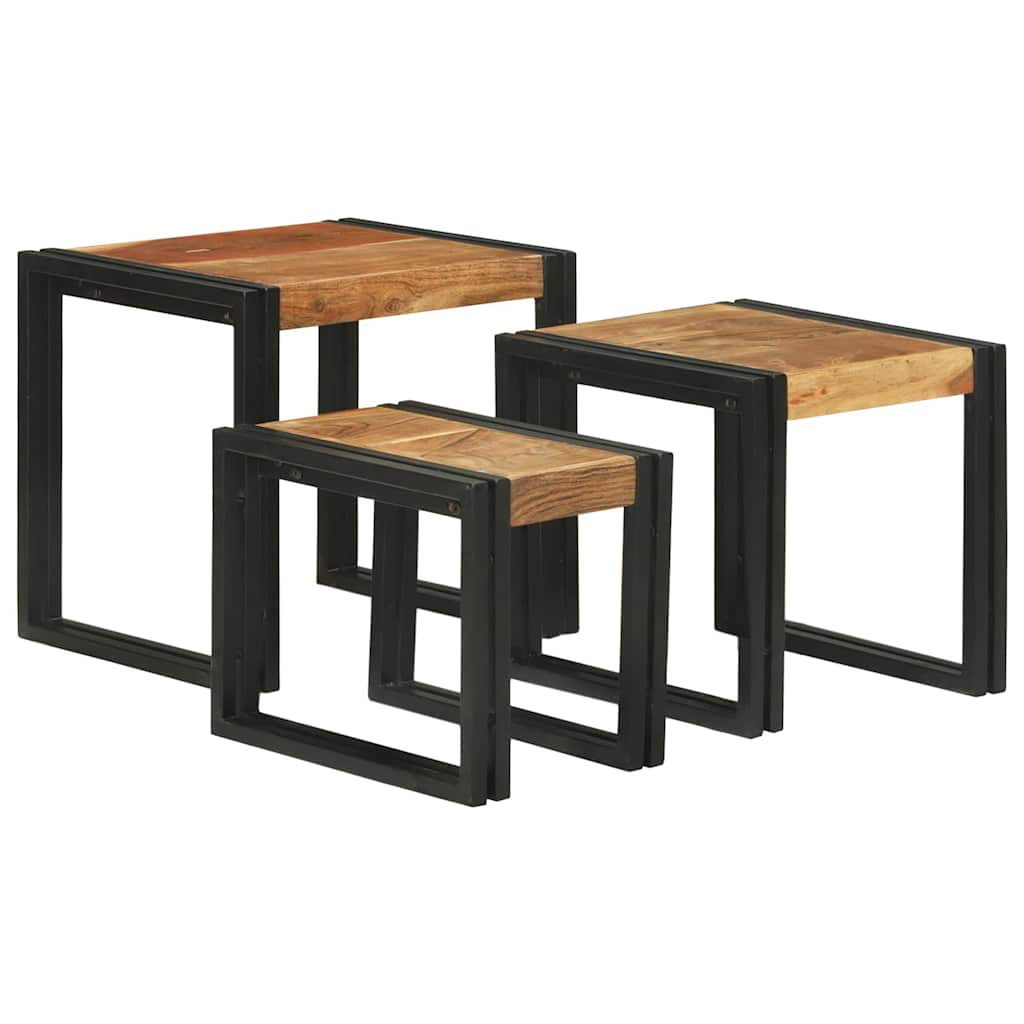 Nestingtisch 3 pcs Massives Akazienholz und ein Metall