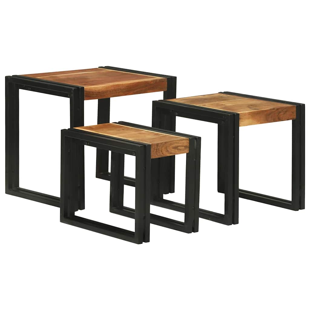Nestingtisch 3 pcs Massives Akazienholz und ein Metall
