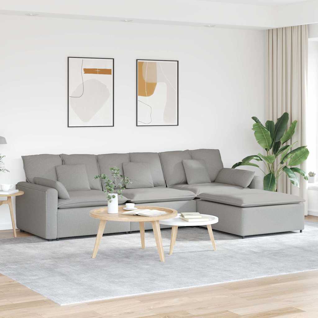 Modulares Sofa mit Fußhocker und Kissen Wolkengrau