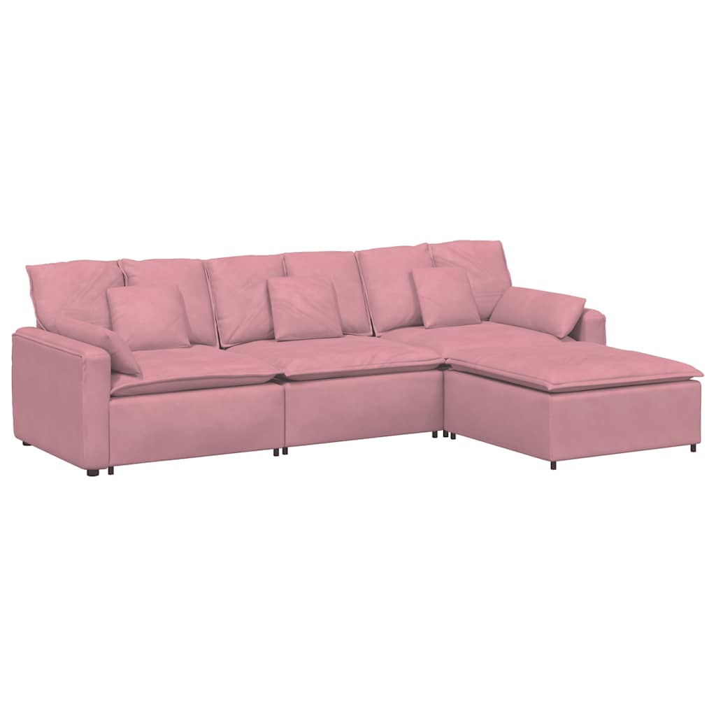 Modulares Sofa mit Fußhocker und Kissen Rosa