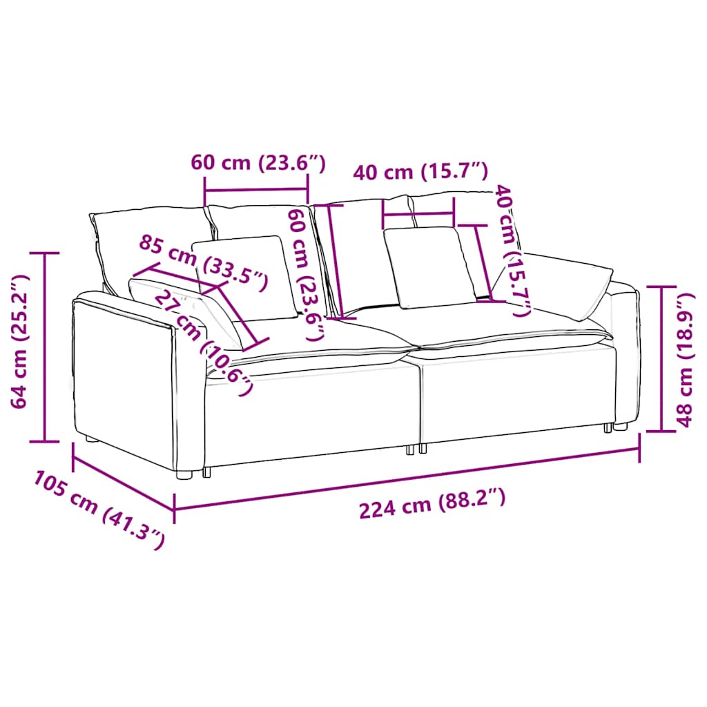 Modulares Sofa mit Kissen Graugrün