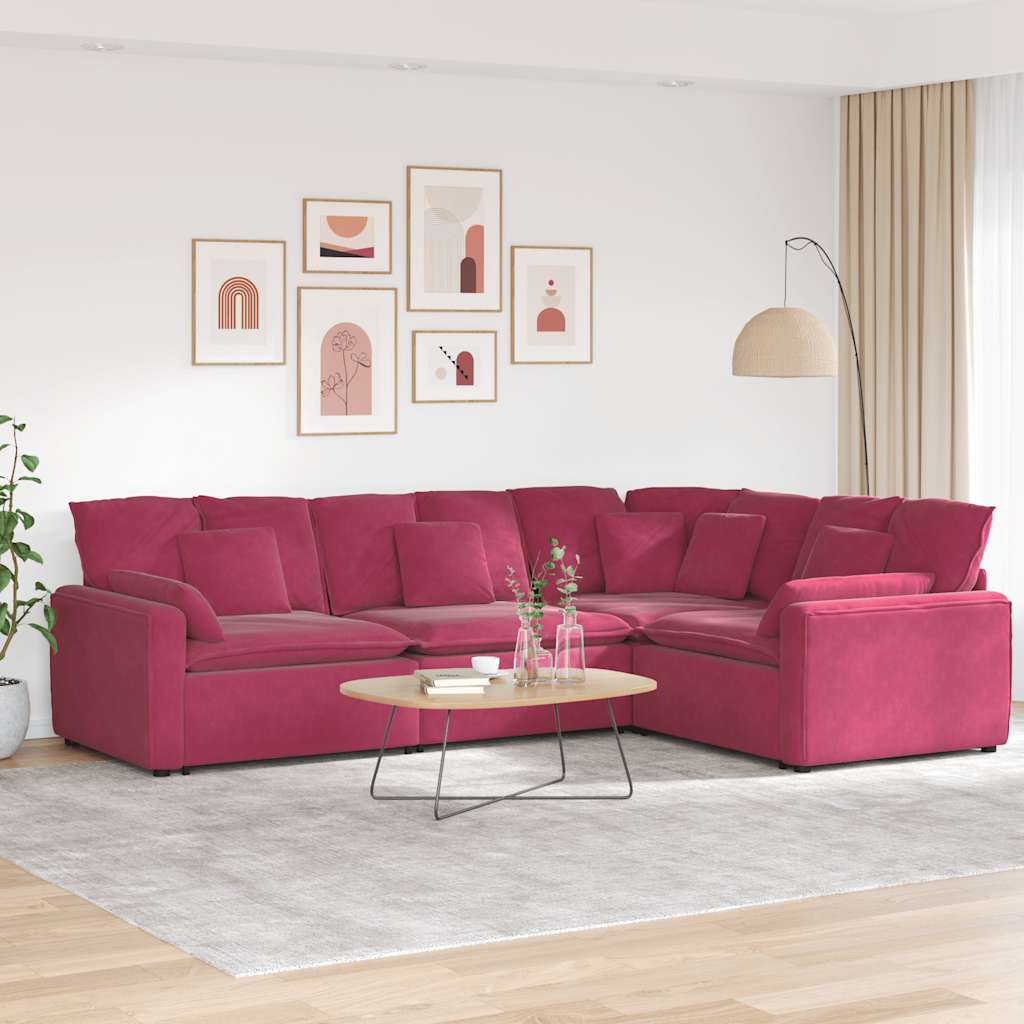 Modulares Sofa mit Kissen Samt Weinrot