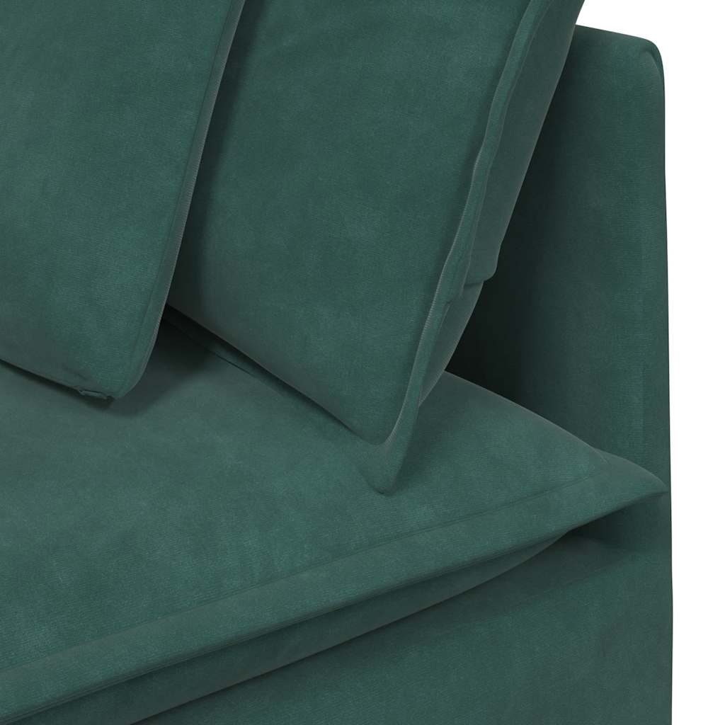 Modulares Sofa mit Fußhocker Kissen Samt Dunkelgrün