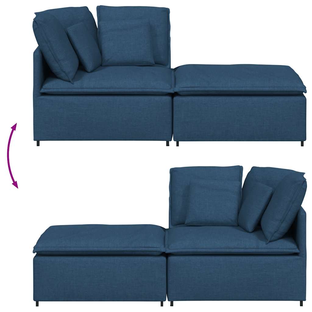 Modulares Sofa mit Fußhocker Kissen Stoff Blau