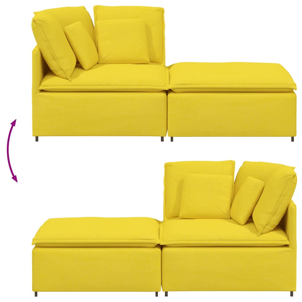 Modulares Sofa mit Fußhocker Kissen Stoff Hellgelb