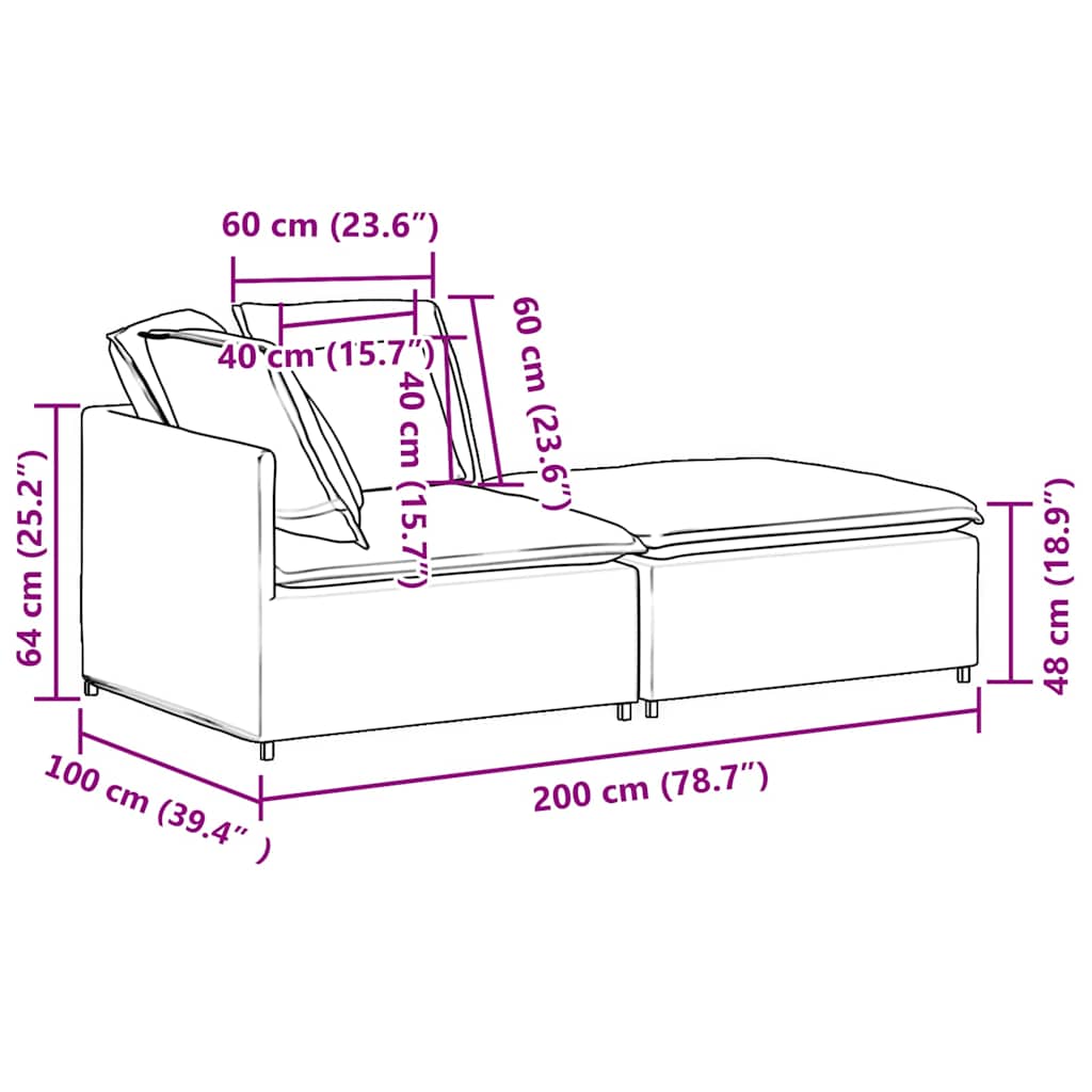 Modulares Sofa mit Fußhocker Kissen Cordstoff Graugrün