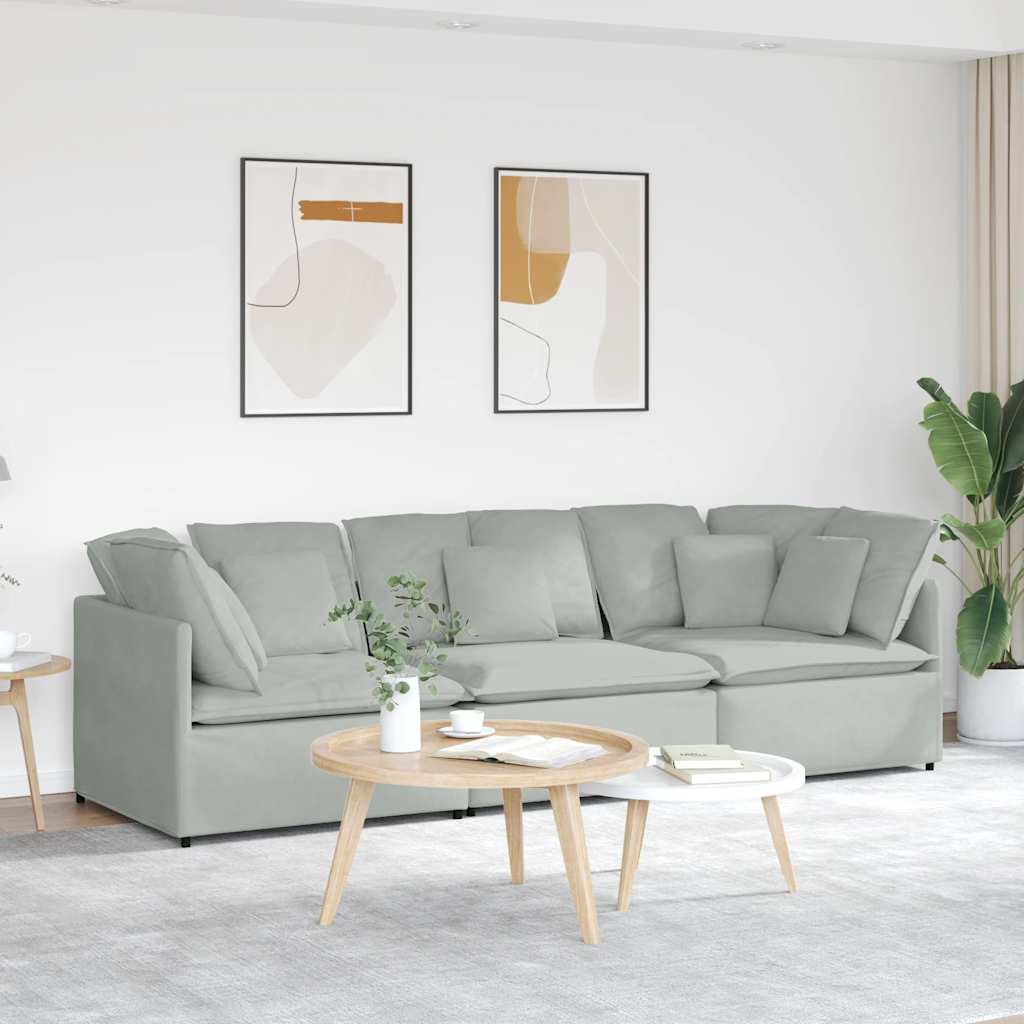 Modulares Sofa mit Kissen Samt Hellgrau