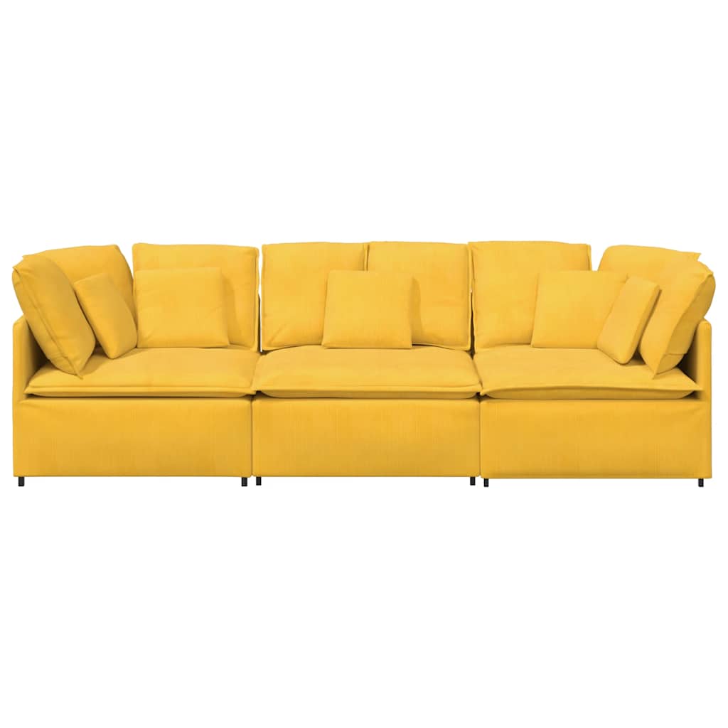 Modulares Sofa mit Kissen Cordstoff Hellgelb