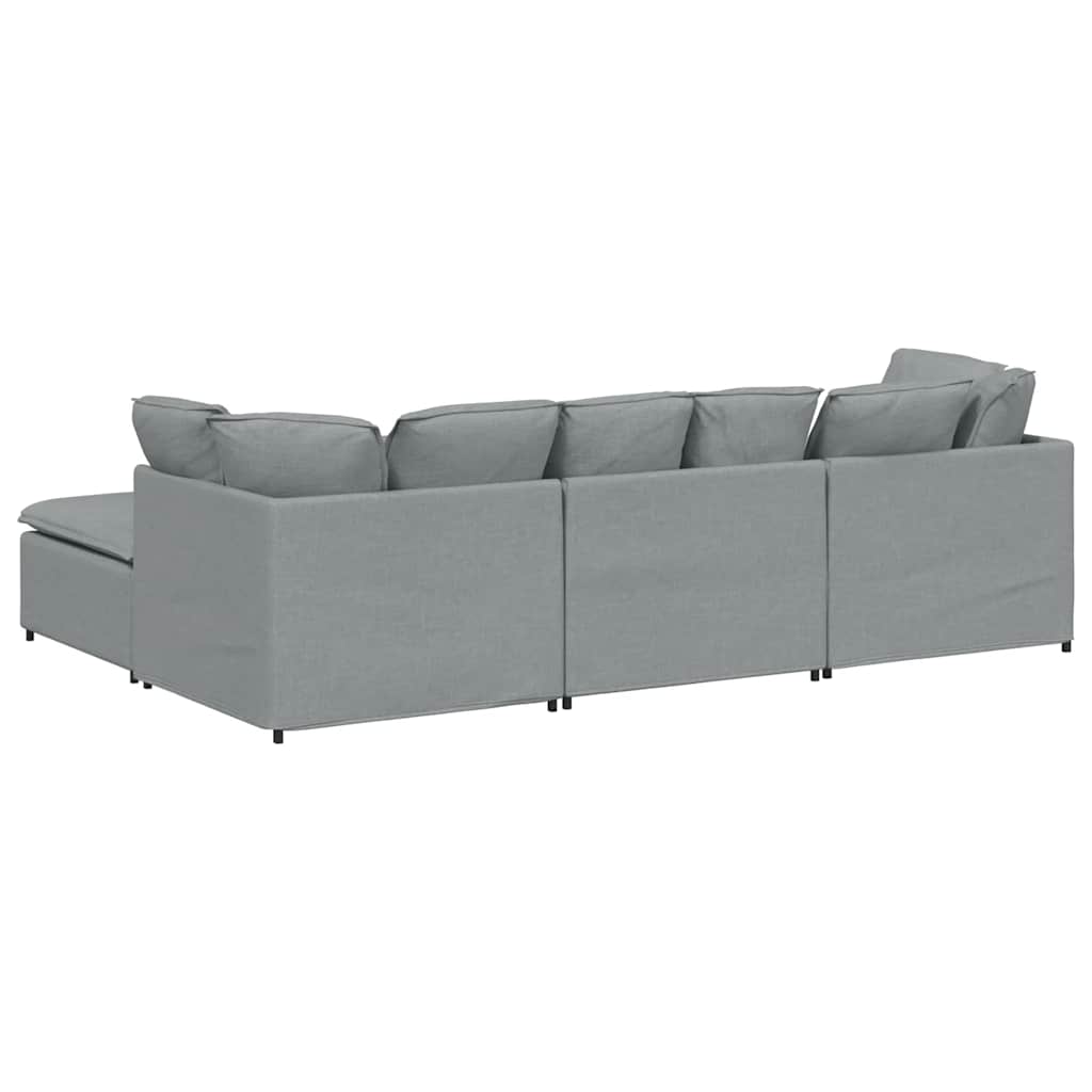 Modulares Sofa mit Fußhocker Kissen Stoff Hellgrau