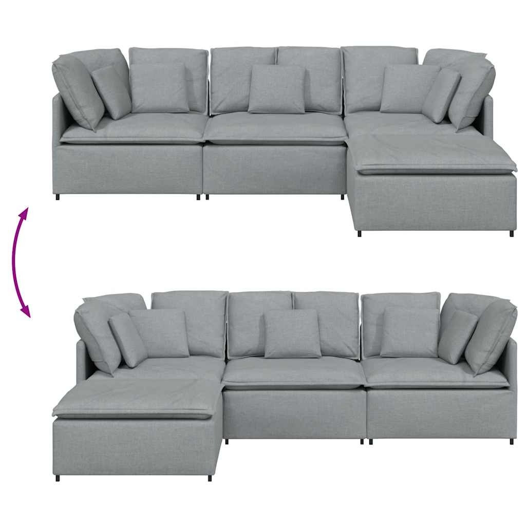 Modulares Sofa mit Fußhocker Kissen Stoff Hellgrau