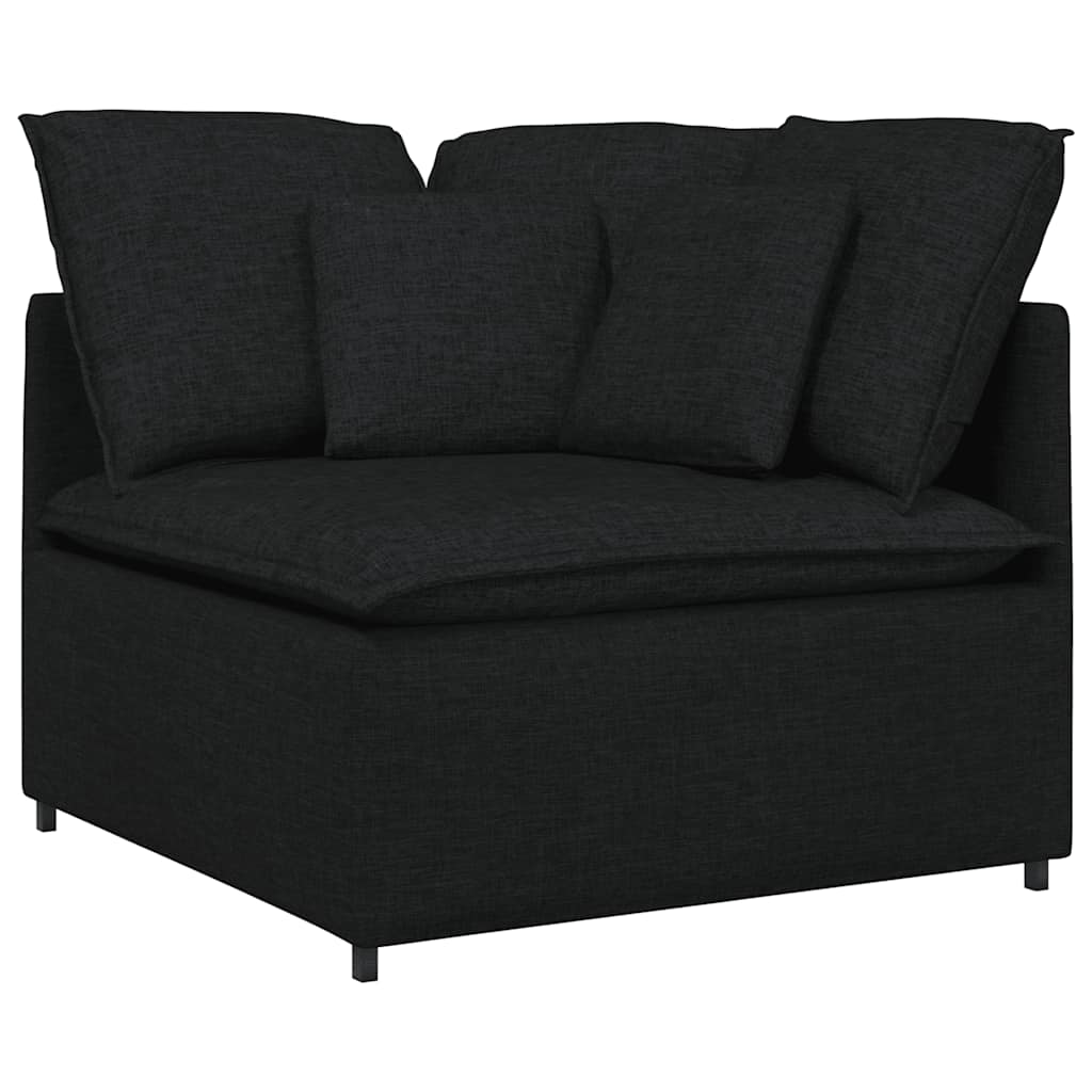 Modulares Sofa mit Fußhocker Kissen Stoff Schwarz