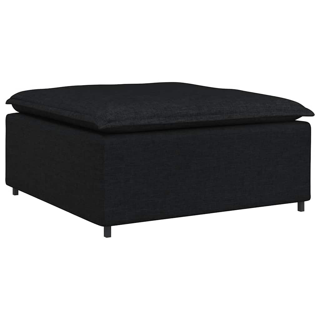Modulares Sofa mit Fußhocker Kissen Stoff Schwarz