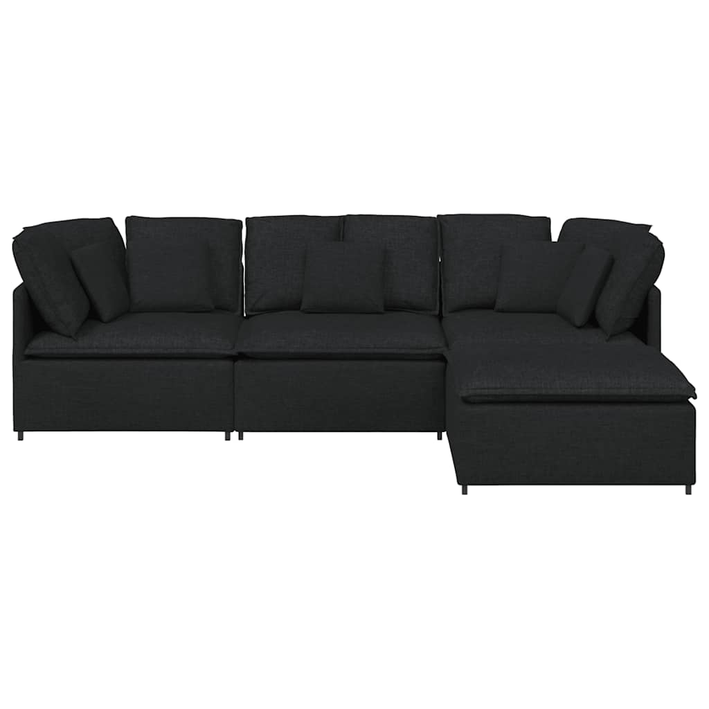 Modulares Sofa mit Fußhocker Kissen Stoff Schwarz