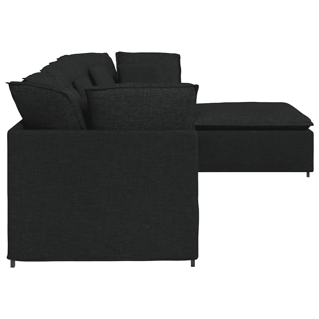 Modulares Sofa mit Fußhocker Kissen Stoff Schwarz
