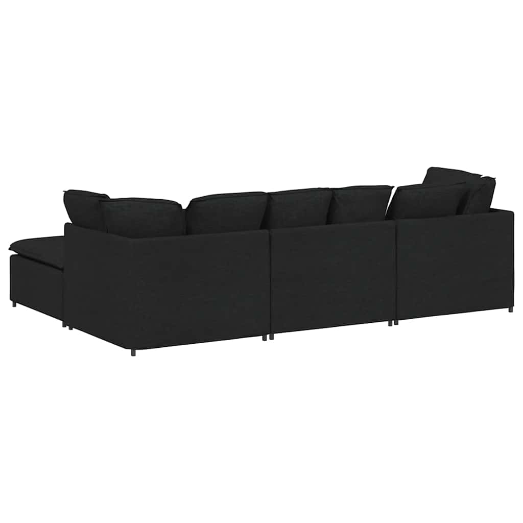 Modulares Sofa mit Fußhocker Kissen Stoff Schwarz