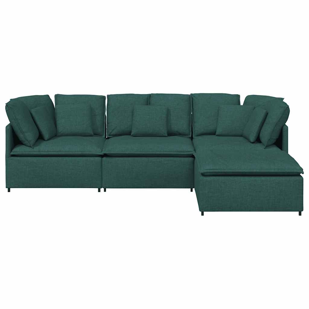 Modulares Sofa mit Fußhocker Kissen Stoff Dunkelgrün