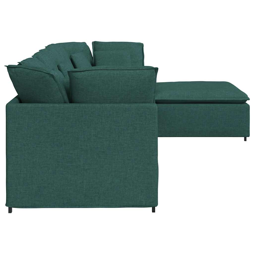Modulares Sofa mit Fußhocker Kissen Stoff Dunkelgrün