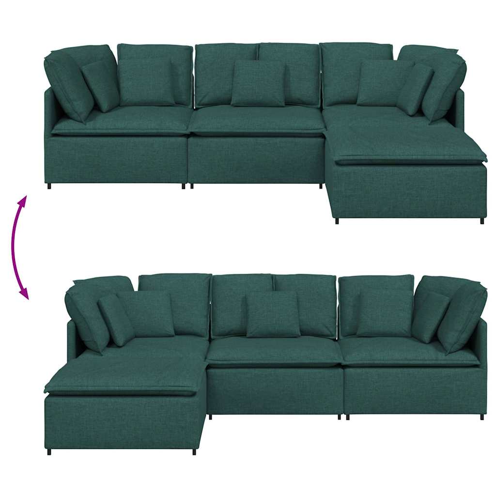 Modulares Sofa mit Fußhocker Kissen Stoff Dunkelgrün