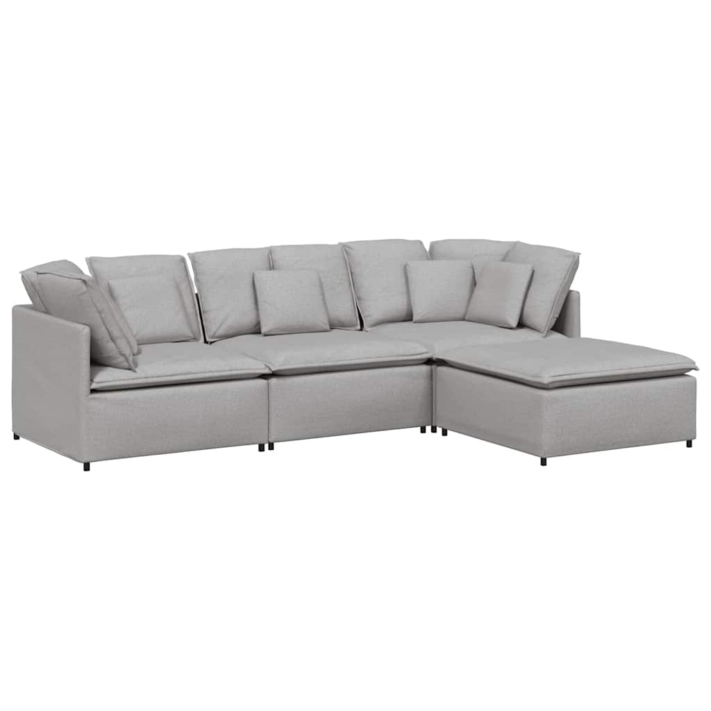 Modulares Sofa mit Fußhocker Kissen Stoff Wolkengrau