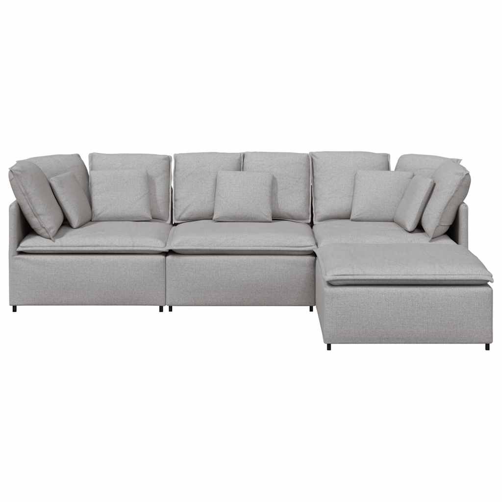 Modulares Sofa mit Fußhocker Kissen Stoff Wolkengrau
