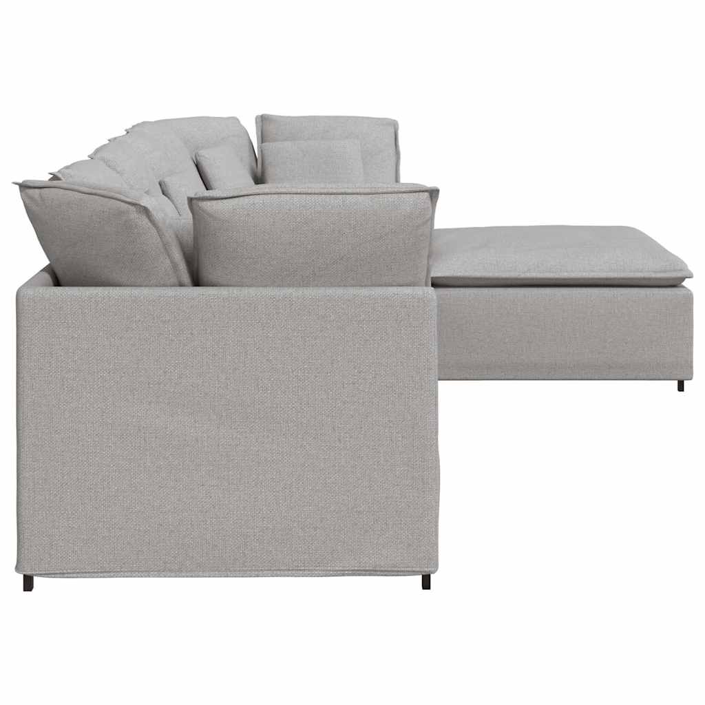 Modulares Sofa mit Fußhocker Kissen Stoff Wolkengrau