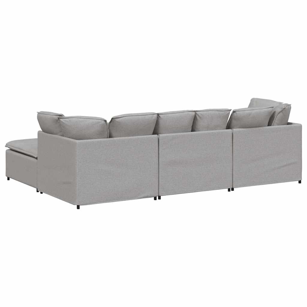 Modulares Sofa mit Fußhocker Kissen Stoff Wolkengrau
