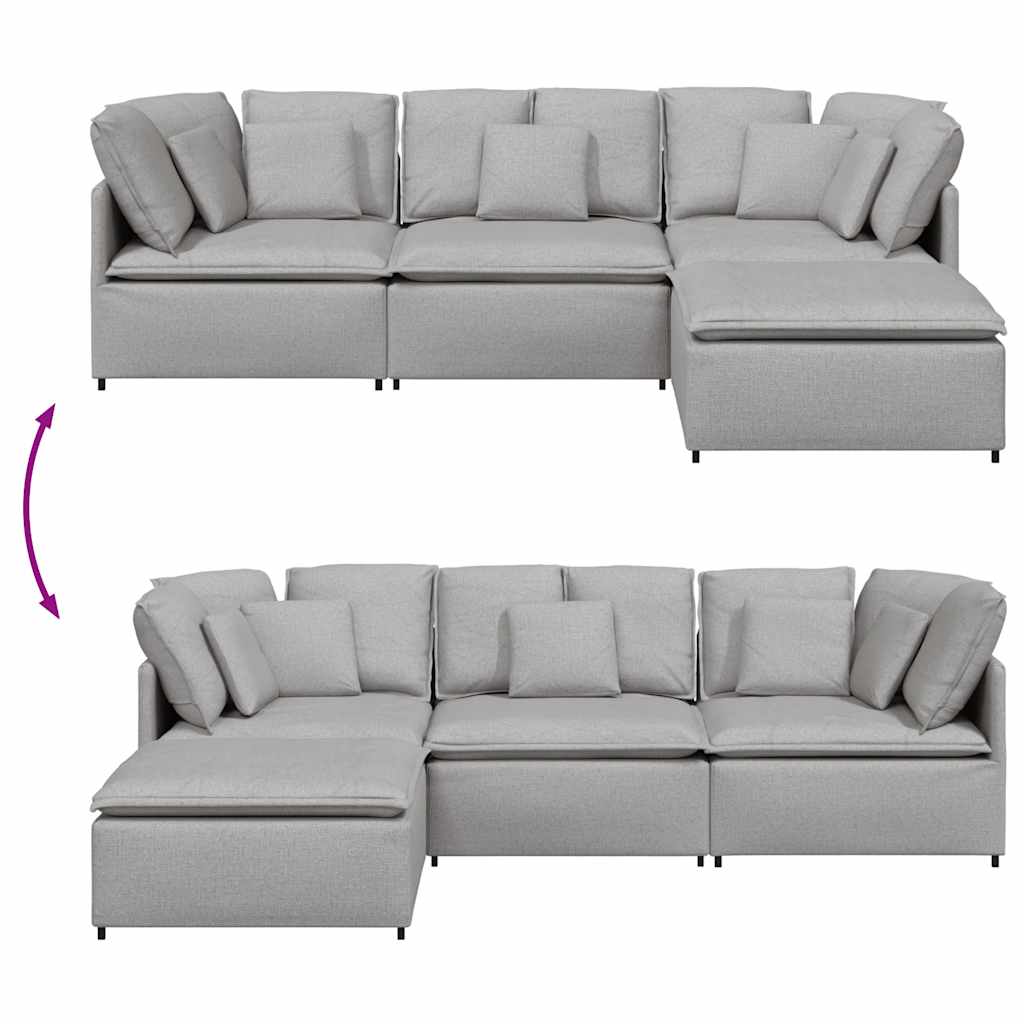 Modulares Sofa mit Fußhocker Kissen Stoff Wolkengrau