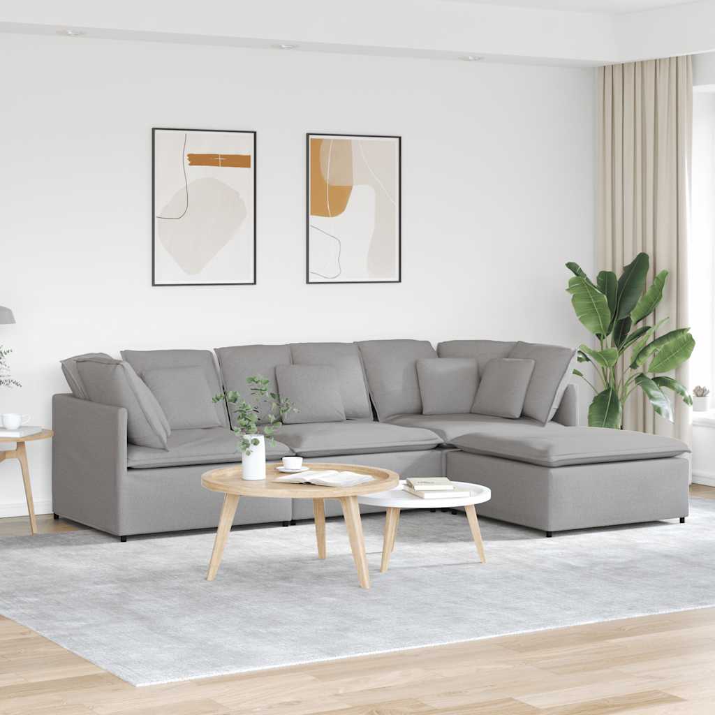 Modulares Sofa mit Fußhocker Kissen Stoff Wolkengrau