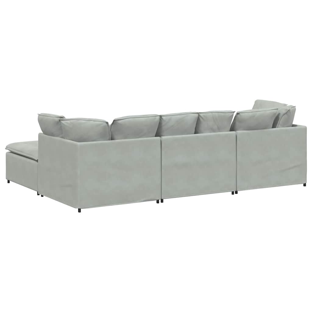 Modulares Sofa mit Fußhocker Kissen Samt Hellgrau