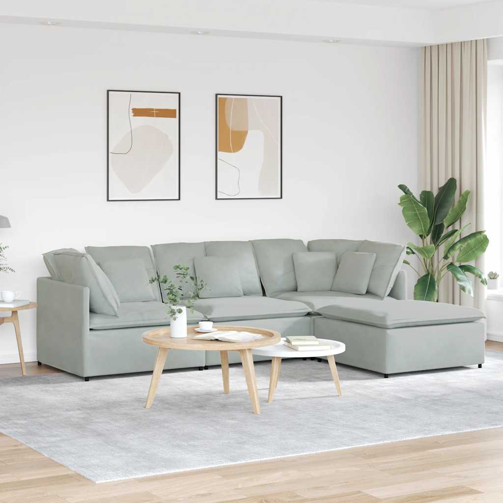 Modulares Sofa mit Fußhocker Kissen Samt Hellgrau